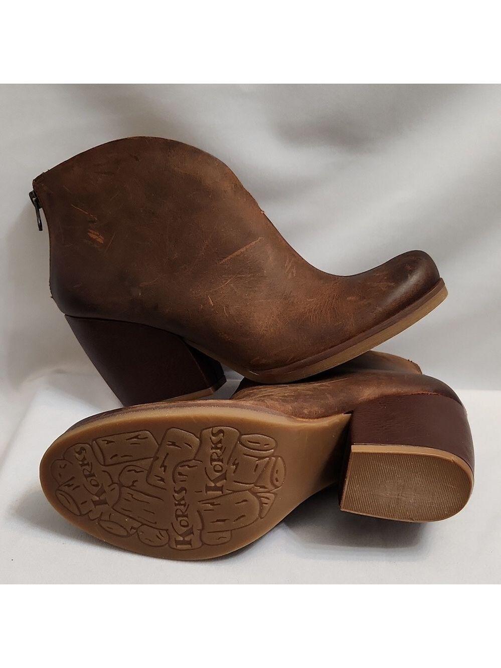 Korks Shamira Distressed Brown Leather Heeled Ankle Boots Booties (W Size 9.5)